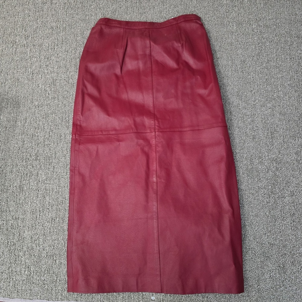 Styleworks Red Leather Midi Skirt Womens 14 Vintage 90s Pencil Career Goth